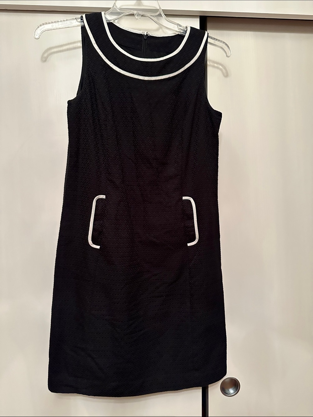 LOFT Black Sleeveless Shift Dress with White Trim